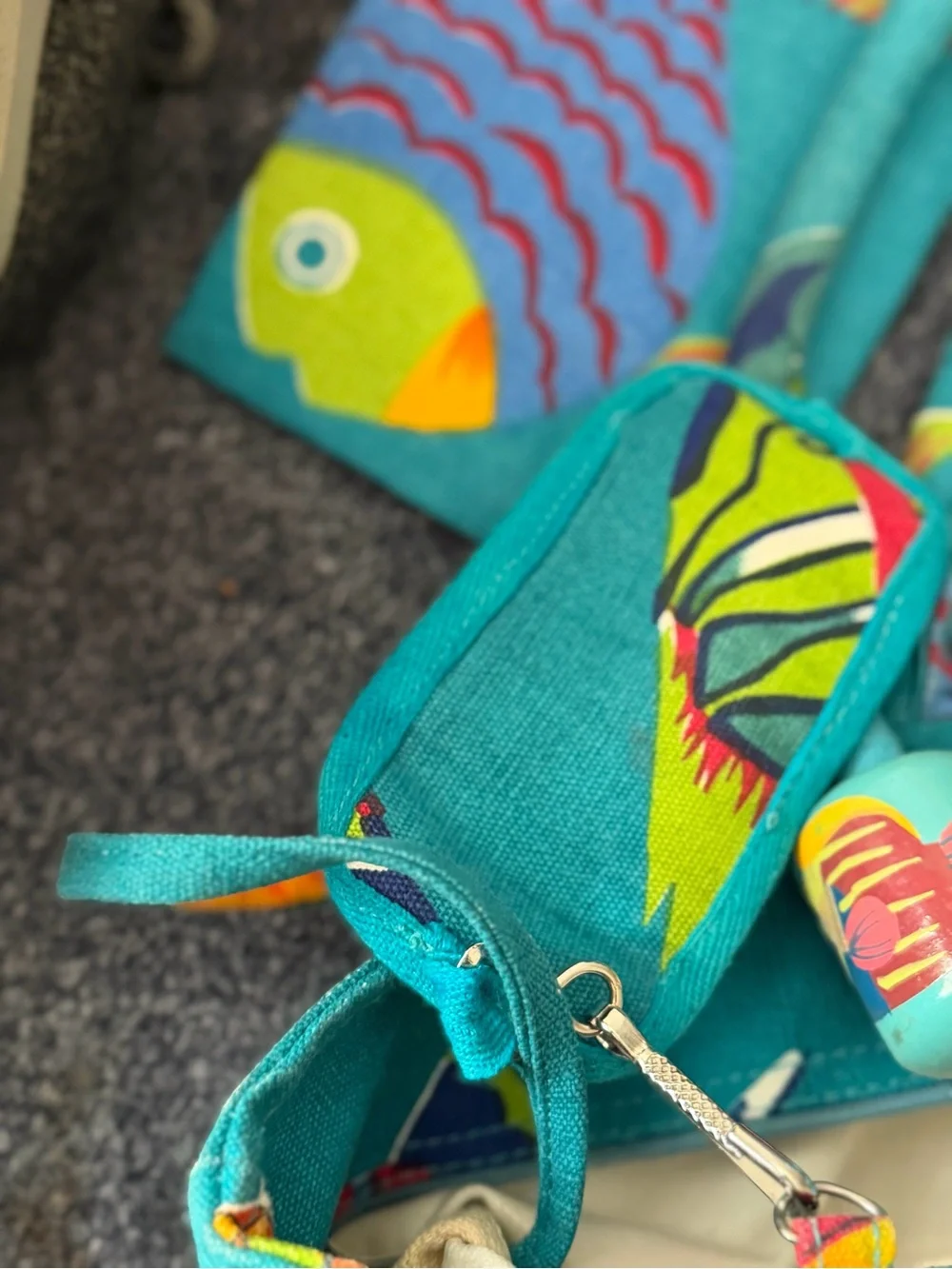 Vintage Tropical Fish Print Canvas Tote Bag with Wooden Bead Accents